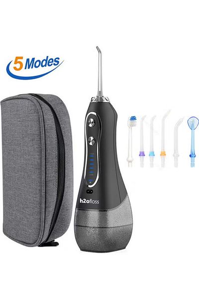 h2ofloss Water Flosser For Teeth Cordless Portable Oral Irrigator Flosser 5 Cleaning Modes - Black