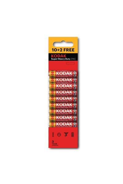 Kodak Super Heavy Duty Zinc AAA Batteries - 10+2 Promo Pack