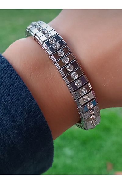 Blotch Stylish and Modern Steel Single Strip Zircon Stone Silver Color Elastic Bracelet