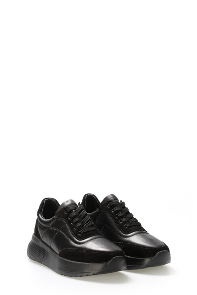 TUGERDİ Tugerdi Black Genuine Leather Light Sole Lace-Up Women's Casual Shoes...