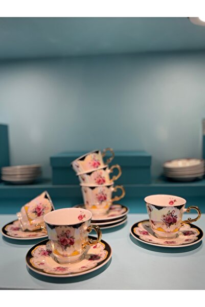 hediye ESTERHOMEDECOR طقم فناجين قهوة لؤلؤية من البورسلين يتسع لـ 6 أشخاص