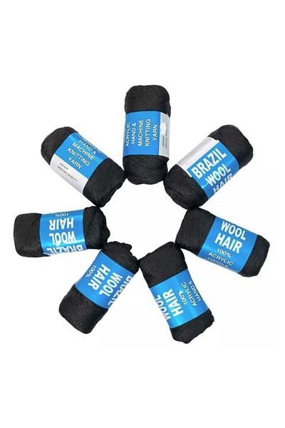 Generic 6pcs Black Acrylic Yarn Hand Knitting Brazilian Wool Hair for Braiding and Extensions