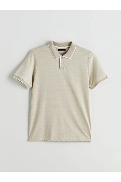 LC Waikiki LCWAIKIKI Classic Bej Polo Yaka Çizgili Erkek Tişört