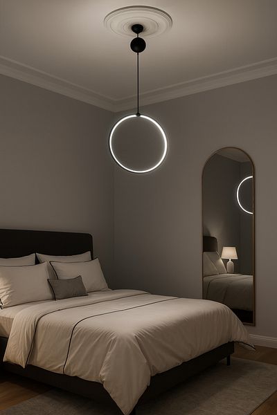 ARTILED Modern Black Led Ring Chandelier – Single Pendant Lighting for Bedroom and Living Room