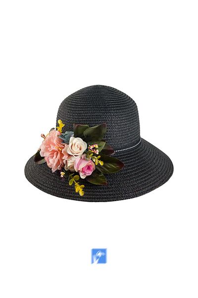 Kardelen Butik Denizli Straw Hat with Flower Detail