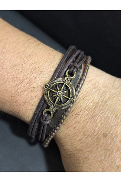 enyatakı Compass Model Original Leather Rope Bracelet