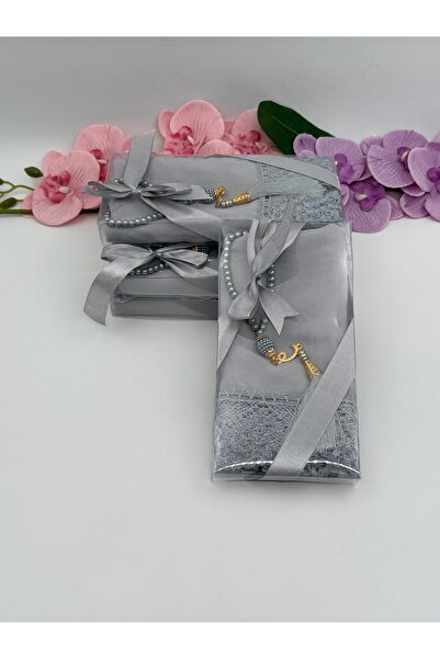 Uğurlu Hac Long Lather Prayer Head Cover Pearl Tasbih Set