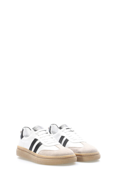 TUGERDİ Tugerdi White Black Genuine Leather Lace-Up Light Sole Women's Casual...