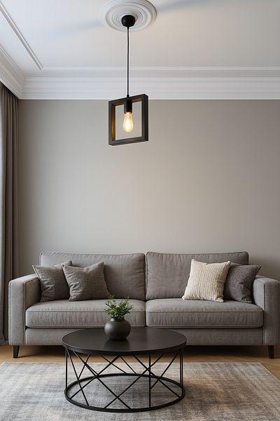 ARTILED Minimal Black Metal Square Framed Single Pendant Lamp Chandelier 25X25