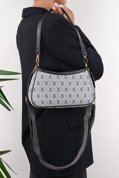 Cosser Farme Monogram Gray Baguette Crossbody Women's Shoulder Bag