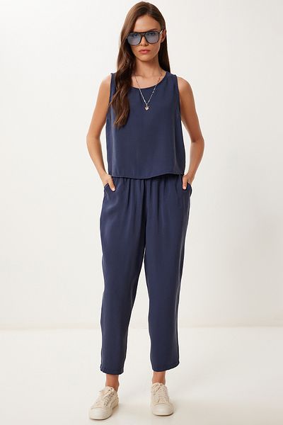 Lovelyİstanbul Sleeveless Blouse Pants Set Dark Blue Lmc0058