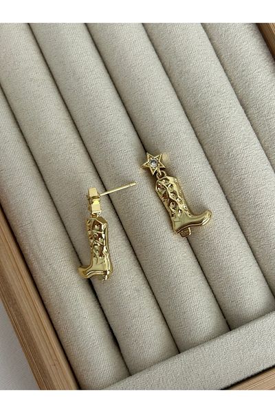 ringbox Gold Dangle Stone Cowboy Boot Earrings