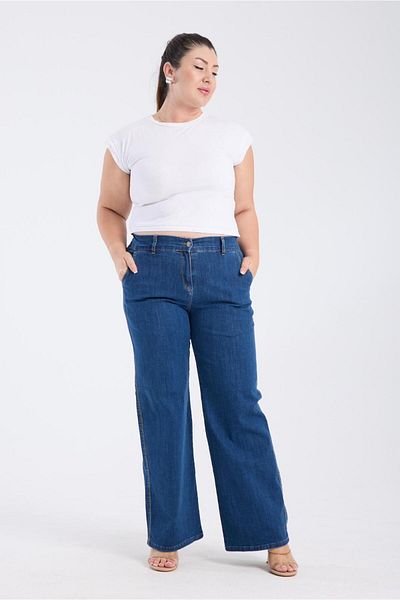 SERRAXXL Plus Size Wide Leg Palazzo Pants with Elastic Back