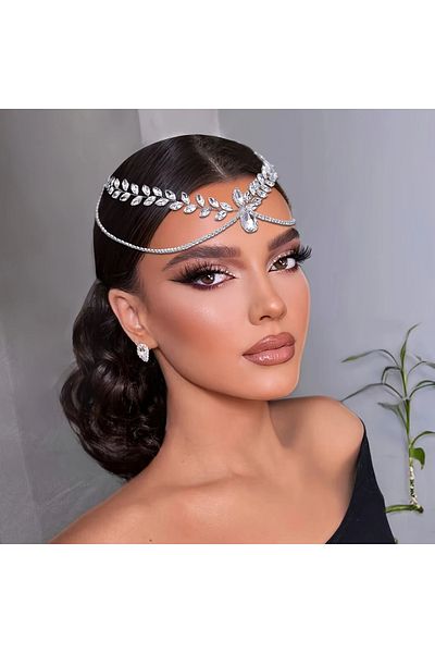 GlassySKY Indian/ Hijab Headgear/Boutonniere/ Necklace/ Hanfu Crown Hair Accessory Wedding/Engagement/Bride/Henna/Birthday