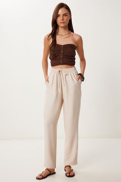 Lovelyİstanbul Woven Baggy Trousers with Pockets Cream Lmx0094