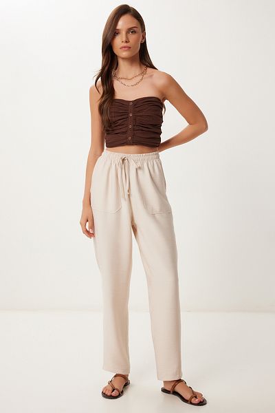 Lovelyİstanbul Woven Baggy Trousers with Pockets Cream Lmx0094