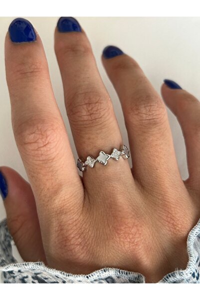 ringbox Silver Colored Stone Clover Ring