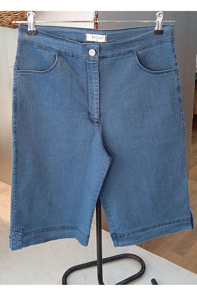 Fısed Fised Large Size Blue Color Lycra Soft Fabric Cotton Jeans Bermuda