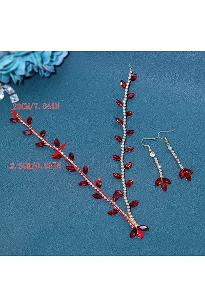 GlassySKY Indian/ Hijab Headdress/ Forehead Cloth/ Necklace/Hanfu Crown Earring Set Hair Accessory Wedding/Engagement/Bridal/Henna/Birthday