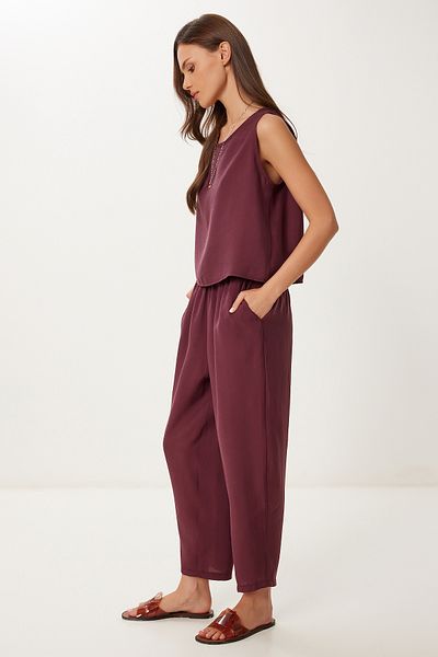 Lovelyİstanbul Sleeveless Blouse Pants Set Bordo Lmc0058