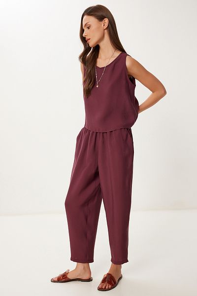 Lovelyİstanbul Sleeveless Blouse Pants Set Bordo Lmc0058