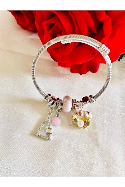 HEDİYEBOHÇAM Women's Charm Seashell and Zircon Stone Triangle, Pink Color Sto...