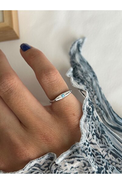 ringbox Silver Color Turquoise Stone Thin North Star Little Finger Ring