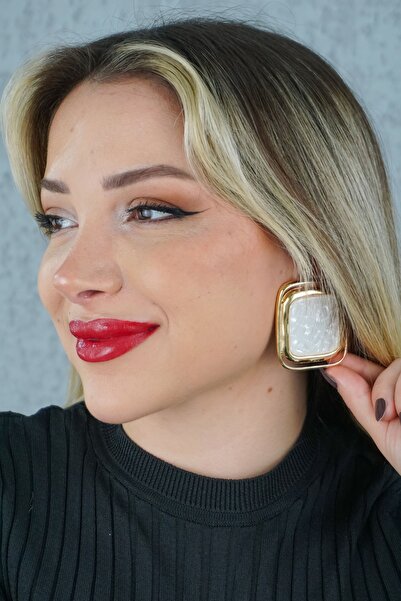 Genel Markalar Sedefli altın kaplama küpe, zarif ve şık tasarım, 0314