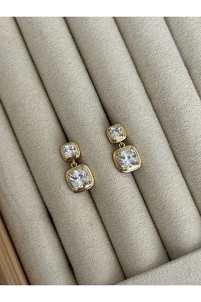 ringbox Gold Dangle Stone Square Earrings