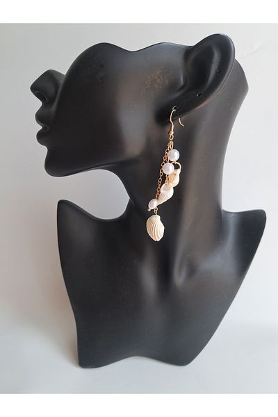BHR AKSESUAR Pearl and Seashell Bohemian Earrings