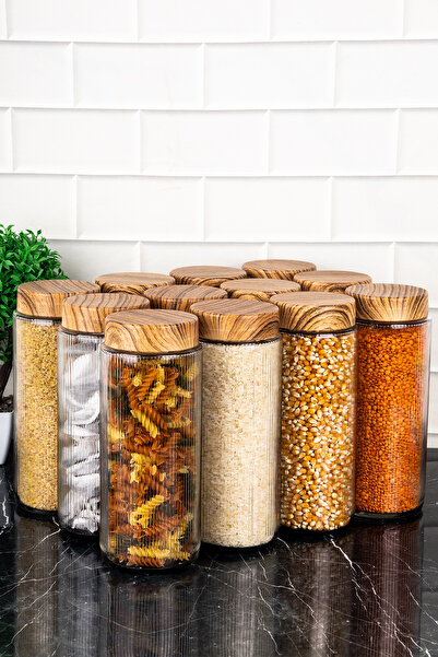 DNS HOME 12'li Jumbo Boy Cam Erzak Kavanoz Seti Çizgili Kavanoz Bakliyat Saklama Kabı 1500 ml