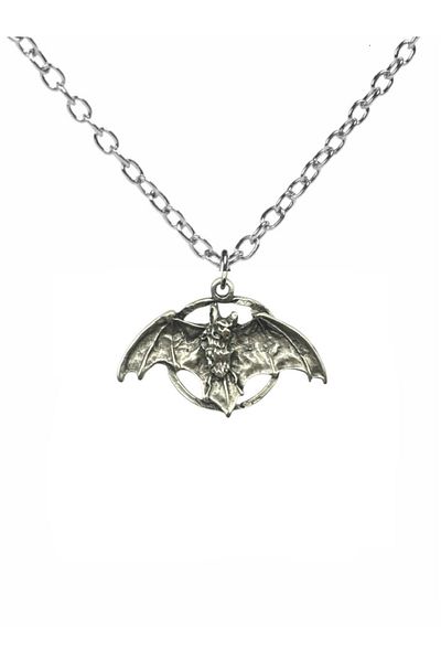 Herşey Nota Unisex Necklace with Bat Figure in Ring – 60 cm Chain, Gothic and Stylish Design