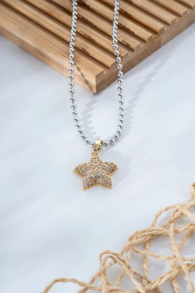 Finesa Jewelry Steel, Topcuk Chain Model, Zircon Stone Star Necklace