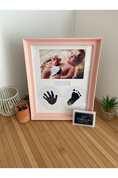 Tasarım Baskı Kitli Yeni Doğan El ve Ayak İzi 22x27cm Pembe Fotoğraf Çerçevesi