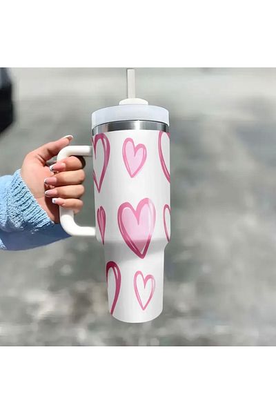 OzzConcept Heart Quencher Tumbler |   40 oz (1.18 Lt) Quencher Thermos with Straw