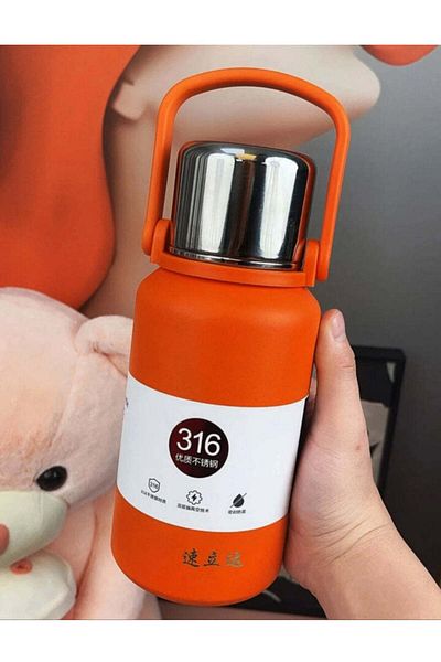 316L STEEL 316 Stainless Steel Thermal Bottle - Double Wall Insulated for Hot and Cold Drinks, with Cup and Han