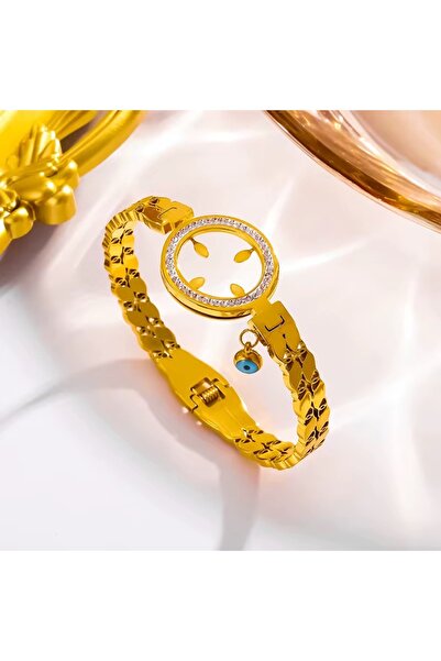 HEDİYEBOHÇAM Nazar Boncuklu Çeyreklik Çeyrek Takılan Arpa Model Çelik Kelepçe Bileklik