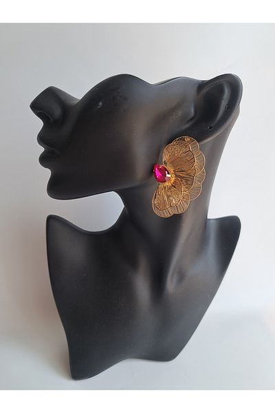 BHR AKSESUAR Pink Zircon Stone Big Earrings