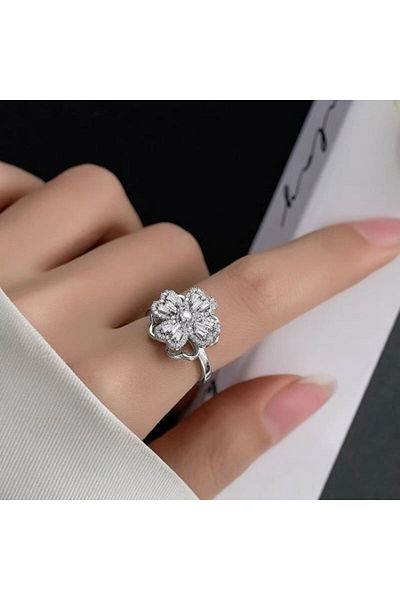 Finesa Jewelry Steel 4 Leaf Clover Rotatable, Adjustable Size, Design Ring
