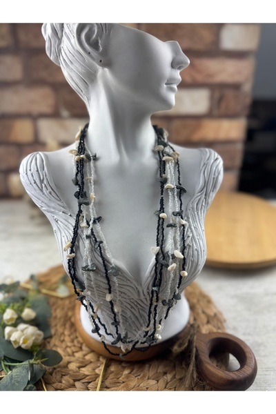 SEDEF TAKI Doğal taşlı sıra boncuklu uzun kolye