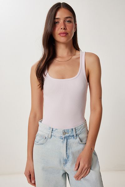 Lovelyİstanbul Basic Flexible Ribbed Knitted Undershirt Candy Pink Lus0163