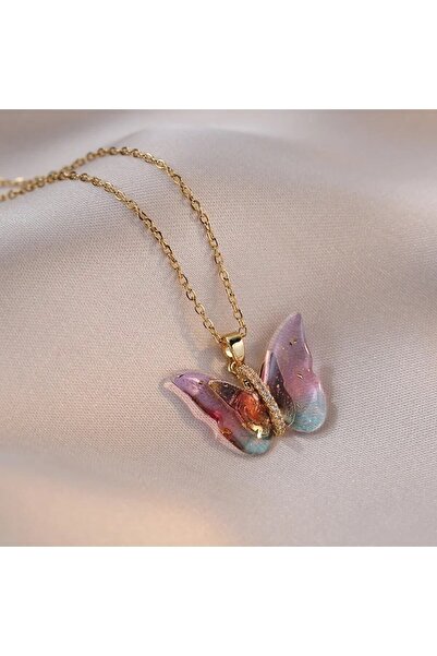 HEDİYEBOHÇAM قلادة من الفولاذ الملون على شكل فراشة