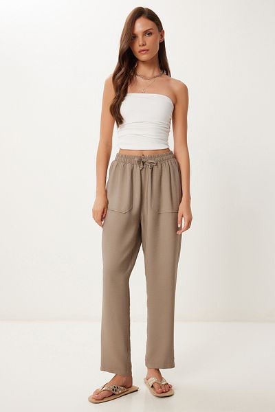 Lovelyİstanbul Woven Baggy Trousers with Pockets Mink Lmx0094