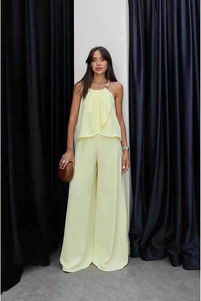 Havoş Yellow Strap Accessory Detailed Blouse Pants Set