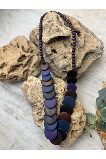 SEDEF TAKI Ahşap el boyaması uzun kolye