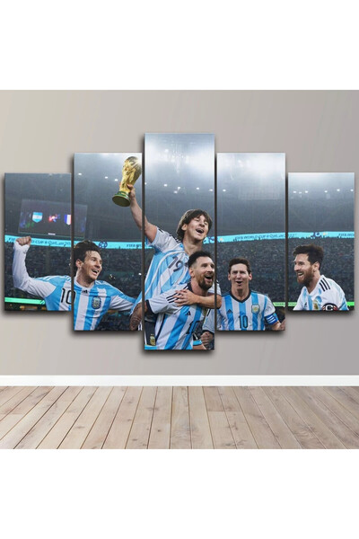 fabriflow exclusive Messi Spor Özel Tasarım 5li tablo dekoratif ev hediyesi