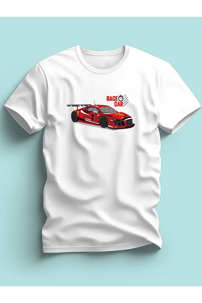 Maki Home Tricou pentru băiat roșu mașină de curse imprimat alb gri negru 5 6 7 8 9 10 11 12 13 14 ani