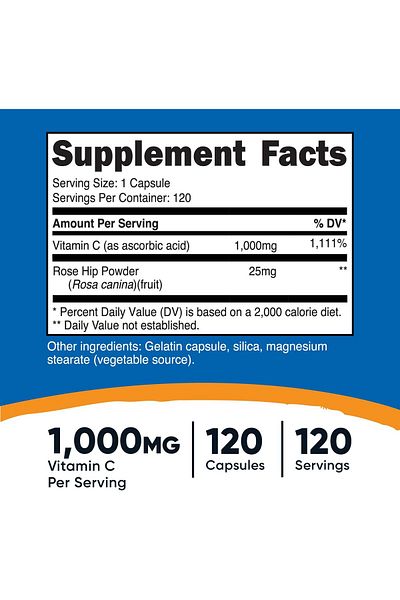 Nutricost Vitamin C with Rose Hips 120 Caps Premium, Non-Gmo, Gluten Free