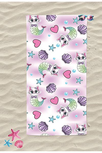 Erays Home Cute Sea Cat Marine Digital Printed Beach Towel Women Beach Towel Sea Towel