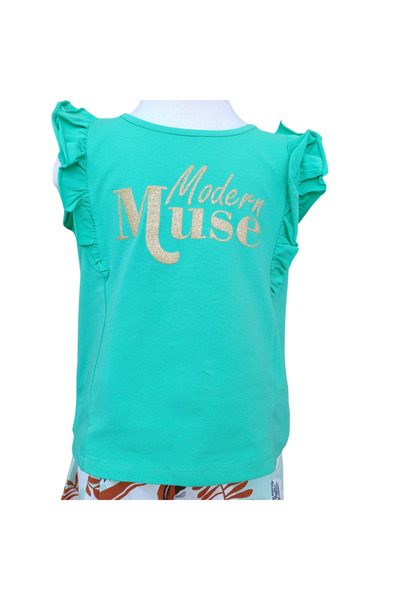 nk kids تي شيرت بناتي Modern Muse مكتوب ومطبوع باللون الأخضر